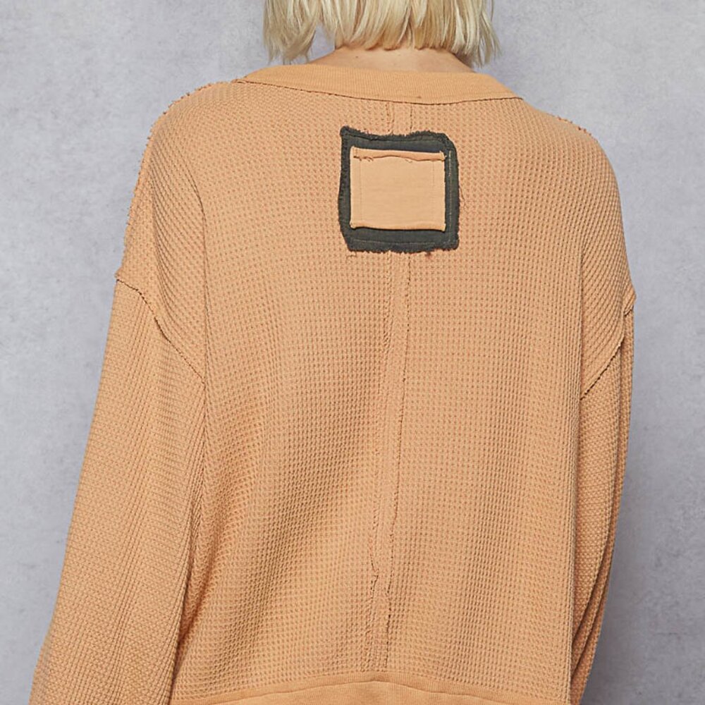 POL Orange and Black Patchwork Top with studded Peace Signs. - Picture 5 of 5